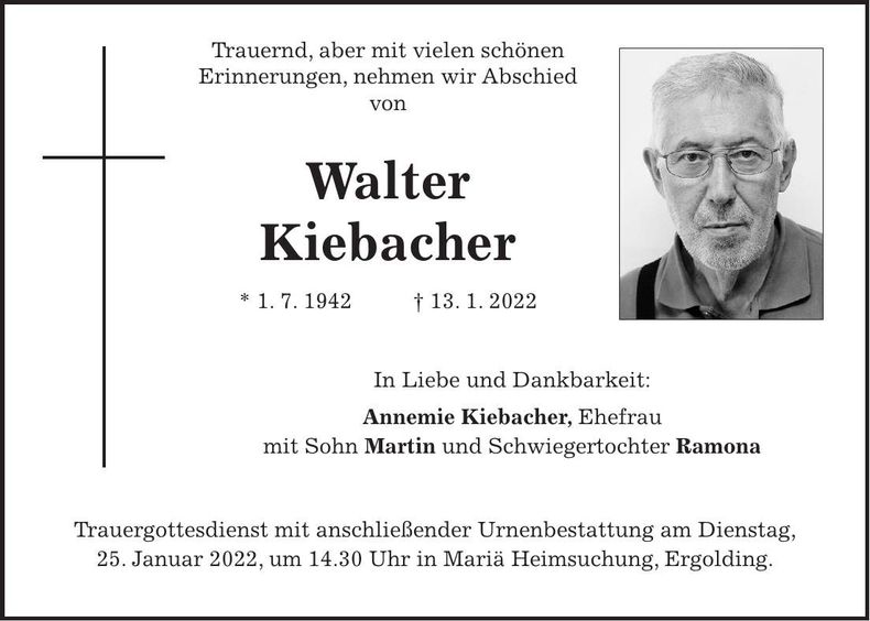 Traueranzeige Walter Kiebacher