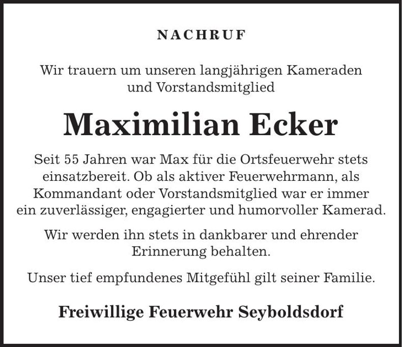 Traueranzeige Maximilian Ecker