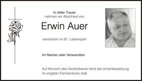 Traueranzeige Erwin Auer