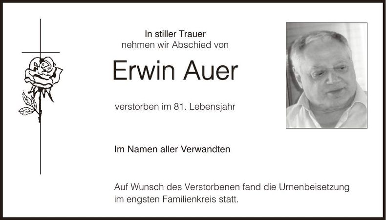 Traueranzeige Erwin Auer