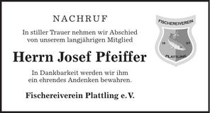 Traueranzeige Josef Pfeiffer