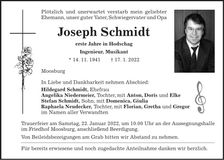Traueranzeige Joseph Schmidt