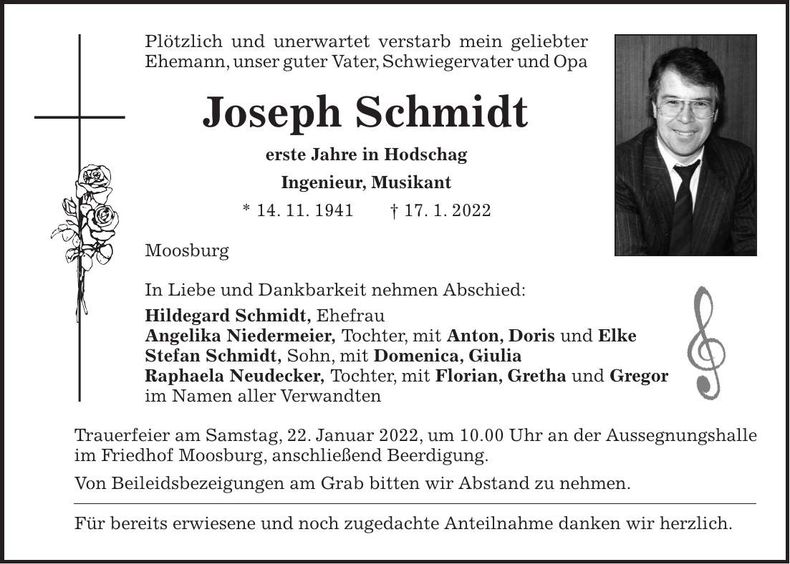 Traueranzeige Joseph Schmidt
