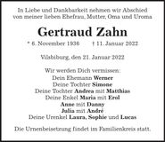 Traueranzeige Gertraud Zahn