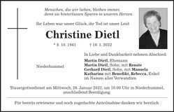 Traueranzeige Christine Dietl