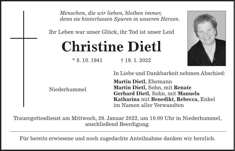 Traueranzeige Christine Dietl