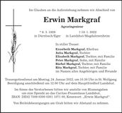 Traueranzeige Erwin Markgraf
