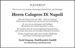 Traueranzeige Calogero Di Napoli