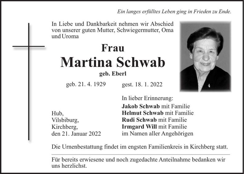 Traueranzeige Martina Schwab