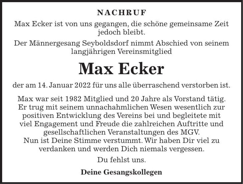 Traueranzeige Max Ecker