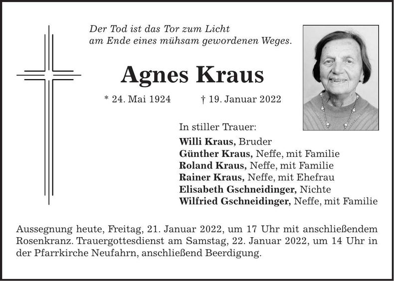Traueranzeige Agnes Kraus