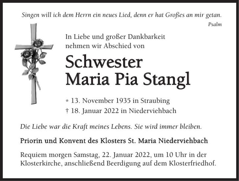 Traueranzeige Maria Pia Stangl