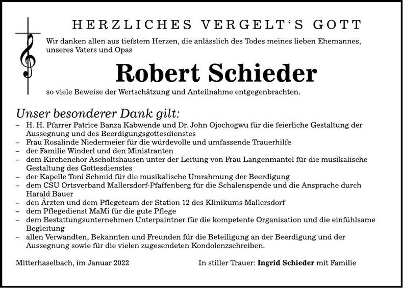 Traueranzeige Robert Schieder