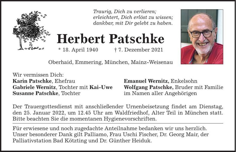 Traueranzeige Herbert Patschke