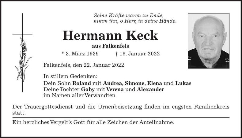 Traueranzeige Hermann Keck