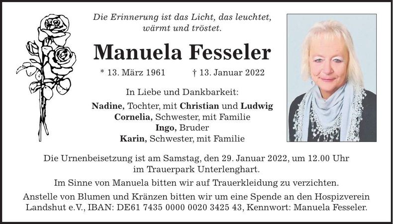 Traueranzeige Manuela Fesseler