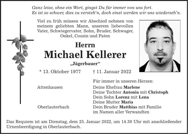 Traueranzeige Michael Kellerer