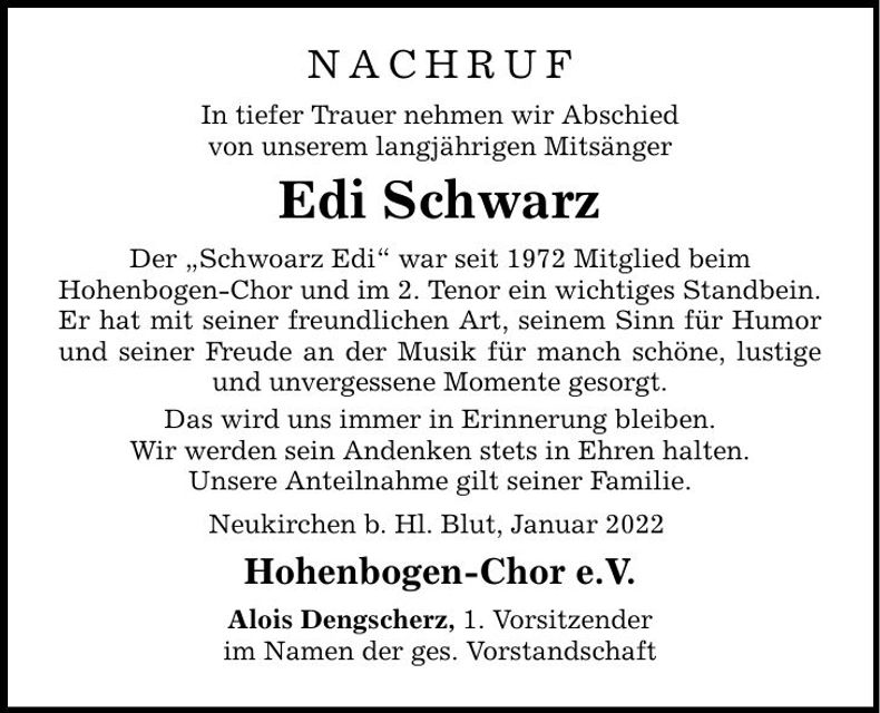 Traueranzeige Edi Schwarz