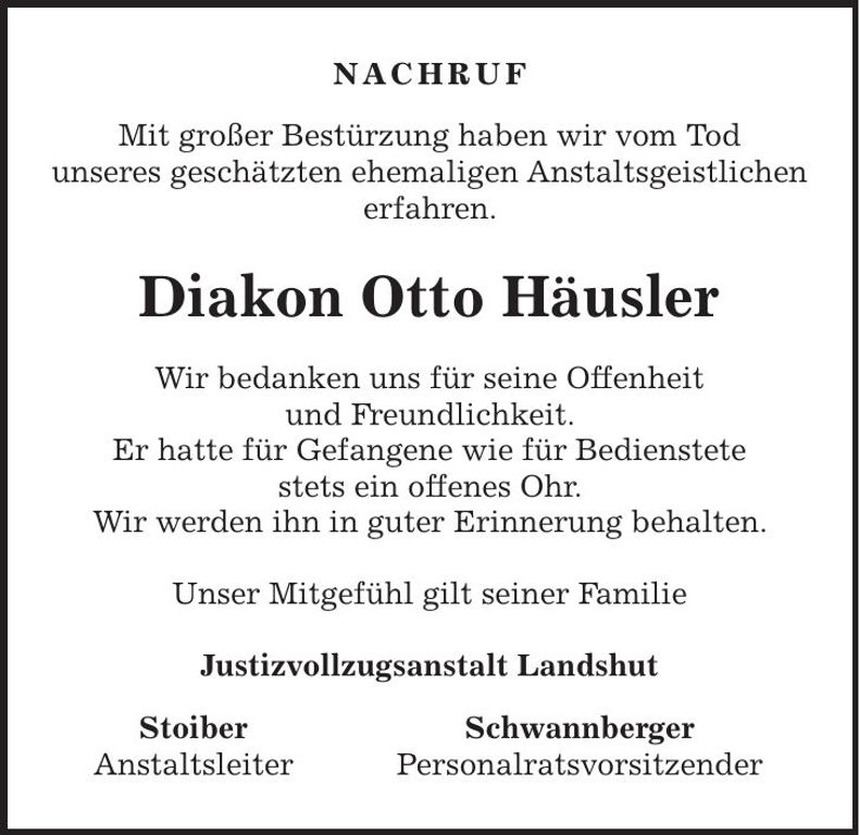 Traueranzeige Otto Häusler