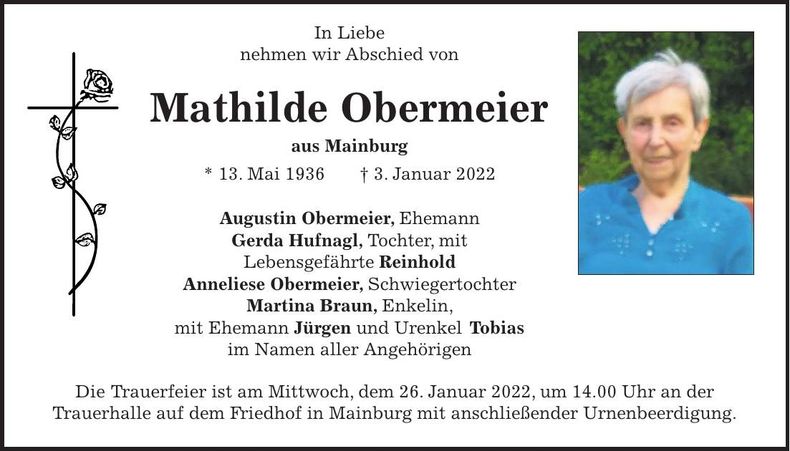 Traueranzeige Mathilde Obermeier