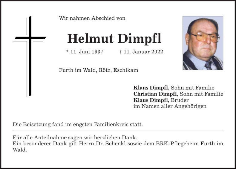 Traueranzeige Helmut Dimpfl