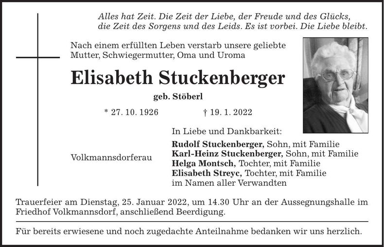 Traueranzeige Elisabeth Stuckenberger