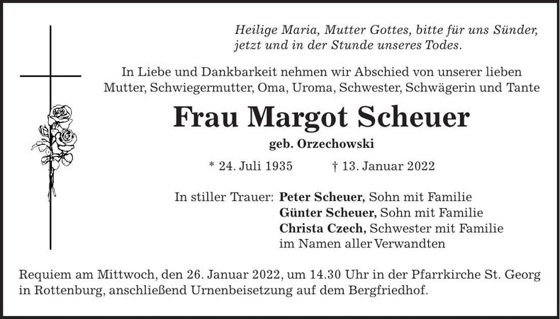 Traueranzeige Margot Scheuer