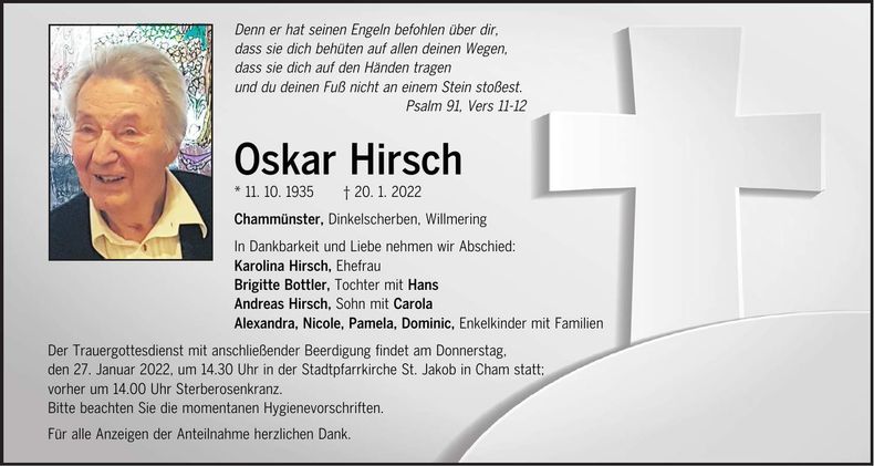Traueranzeige Oscar Hirsch