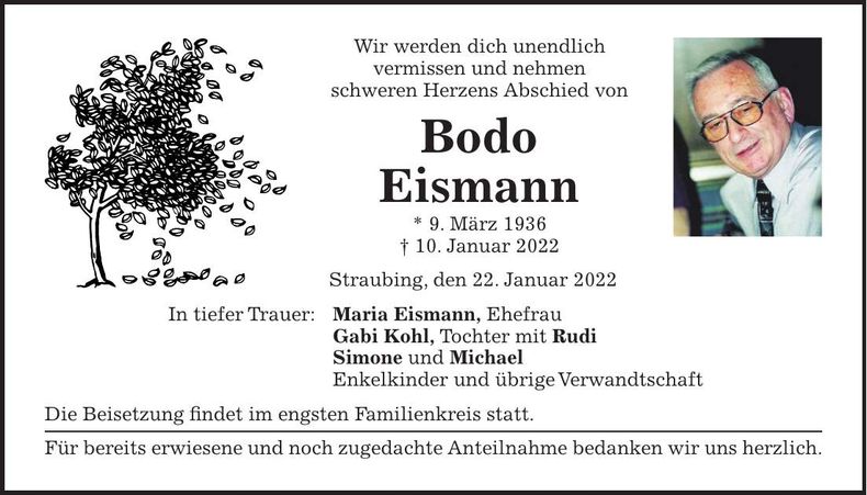 Traueranzeige Bodo Eismann