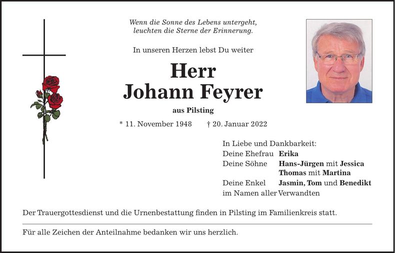 Traueranzeige Johann Feyrer