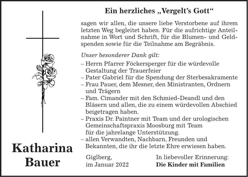 Traueranzeige Katharina Bauer