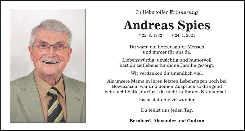 Traueranzeige Andreas Spies