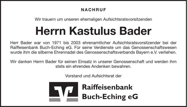 Traueranzeige Kastulus Bader
