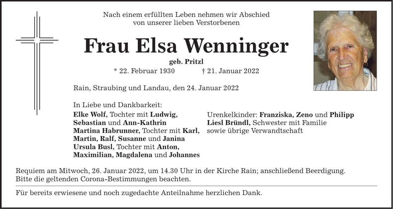 Traueranzeige Elsa Wenninger