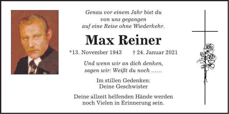 Traueranzeige Max Reiner