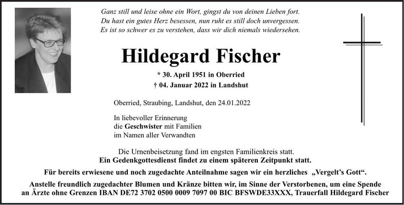 Traueranzeige Hildegard Fischer