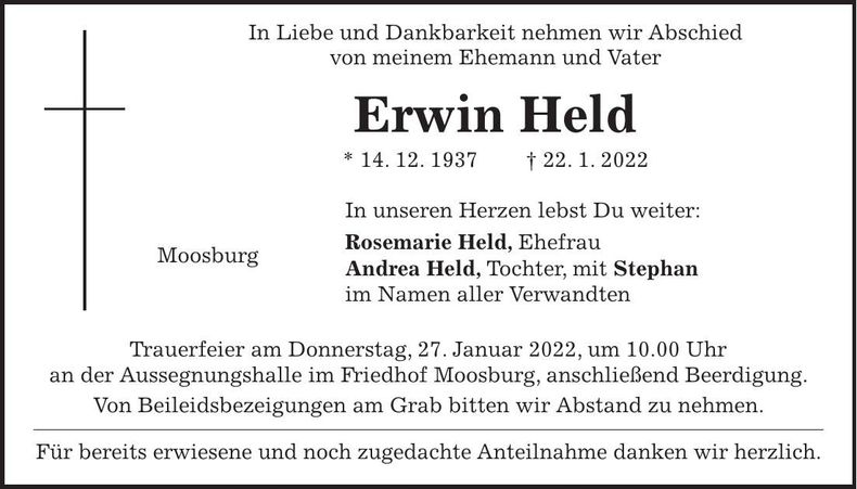 Traueranzeige Erwin Held