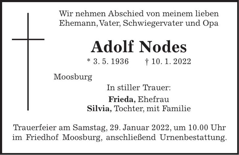 Traueranzeige Adolf Nodes