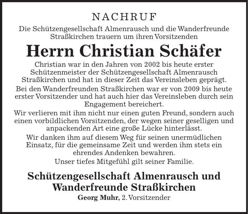 Traueranzeige Christian Schäfer