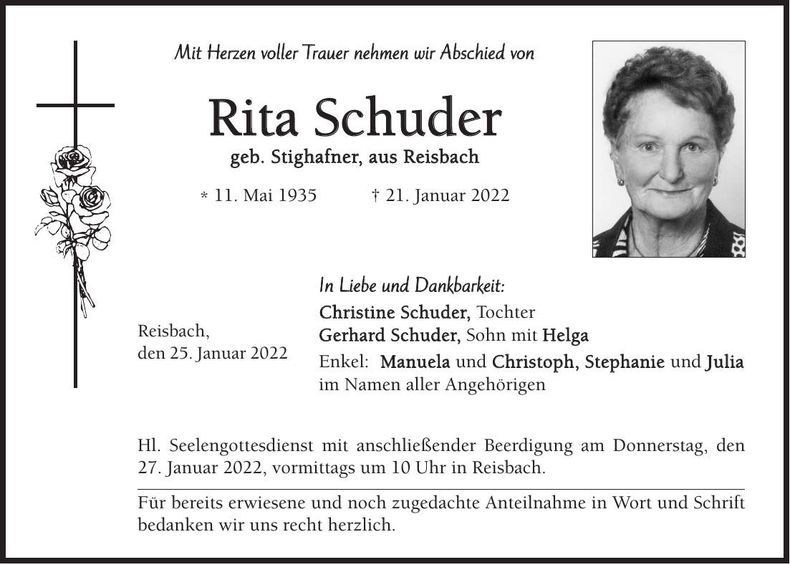 Traueranzeige Rita Schuder
