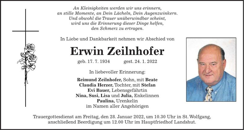Traueranzeige Erwin Zeilnhofer
