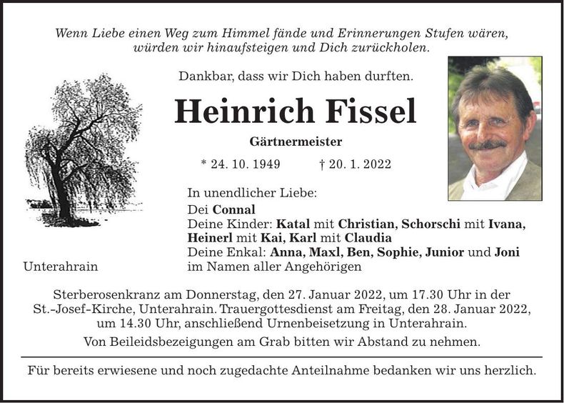 Traueranzeige Heinrich Fissel