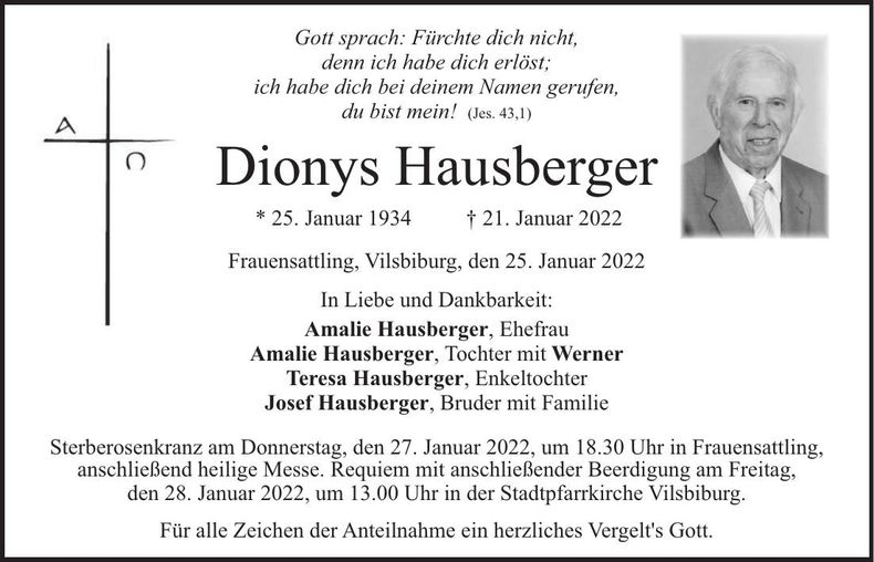 Traueranzeige Dionys Hausberger