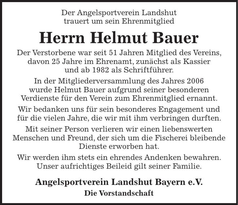 Traueranzeige Helmut Bauer