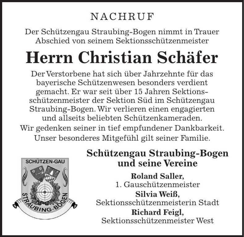 Traueranzeige Christian Schäfer