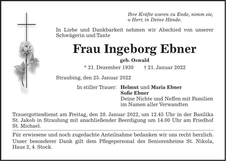 Traueranzeige Ingeborg Ebner