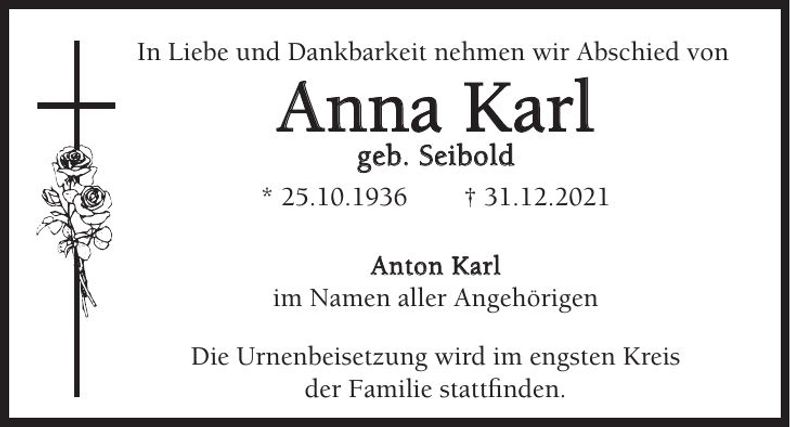 Traueranzeige Anna Karl