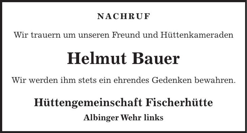 Traueranzeige Helmut Bauer