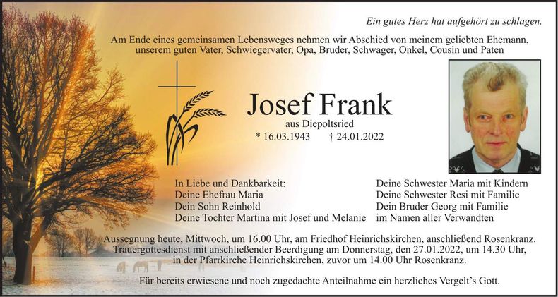 Traueranzeige Josef Frank