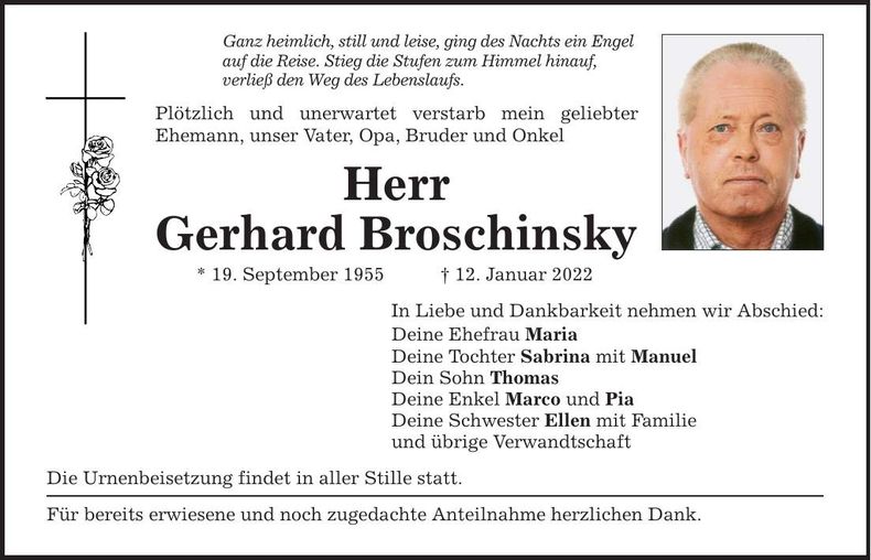 Traueranzeige Gerhard Broschinsky